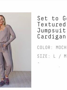 Three Bird Nest Mocha Textured Jumpsuit & Cardigan Set